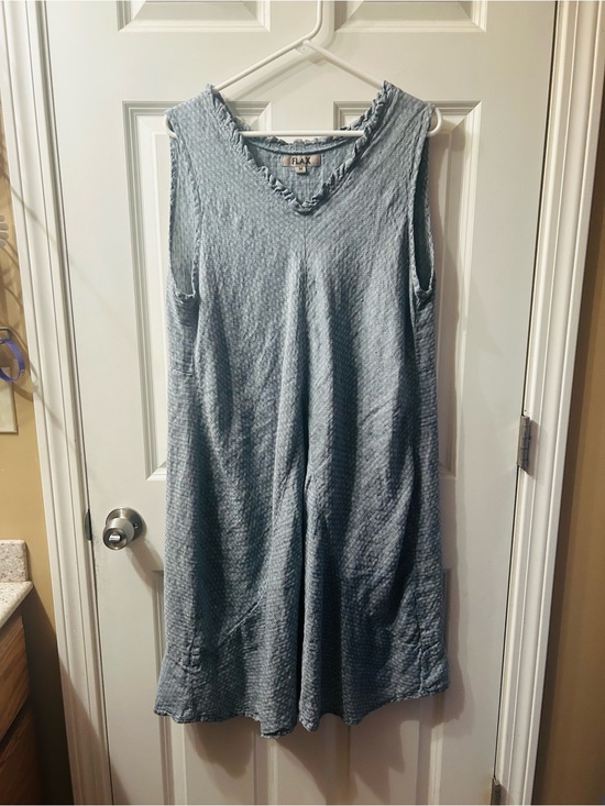 Flax Dresses & Skirts - Flax Light Blue Textured Ruffle V-Neck Top